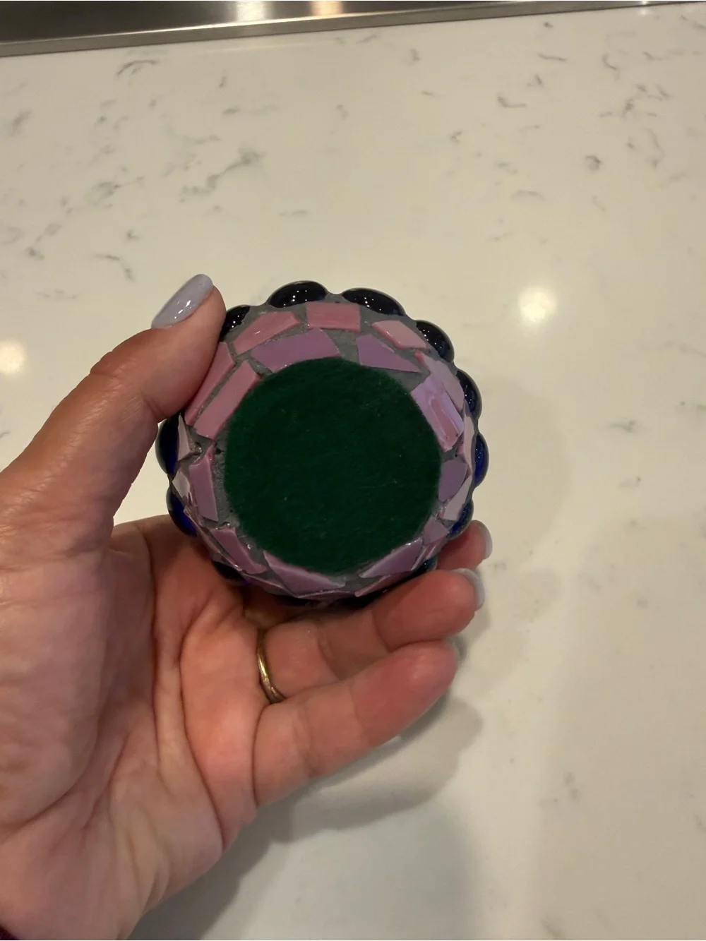 Handmade Mosaic Glass Votive Candle Holder Blue Aqua Pink Boho Decor